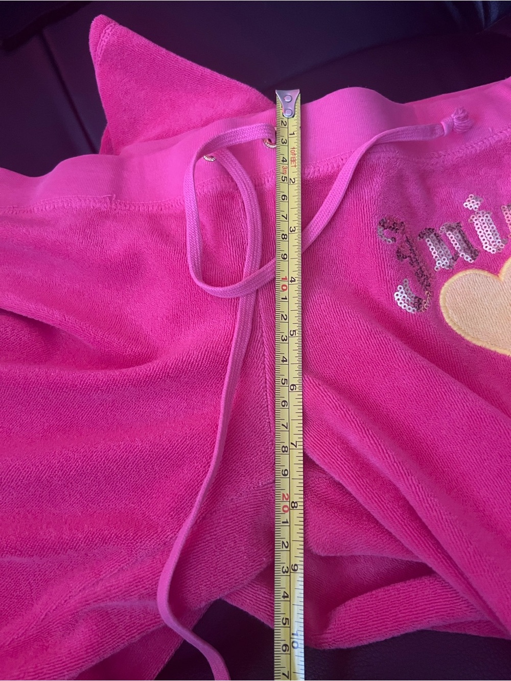 🍭$10gift😍Hot Pink Velour Sweatpants with Heart and Sequin Logo - Picture 7 of 9
